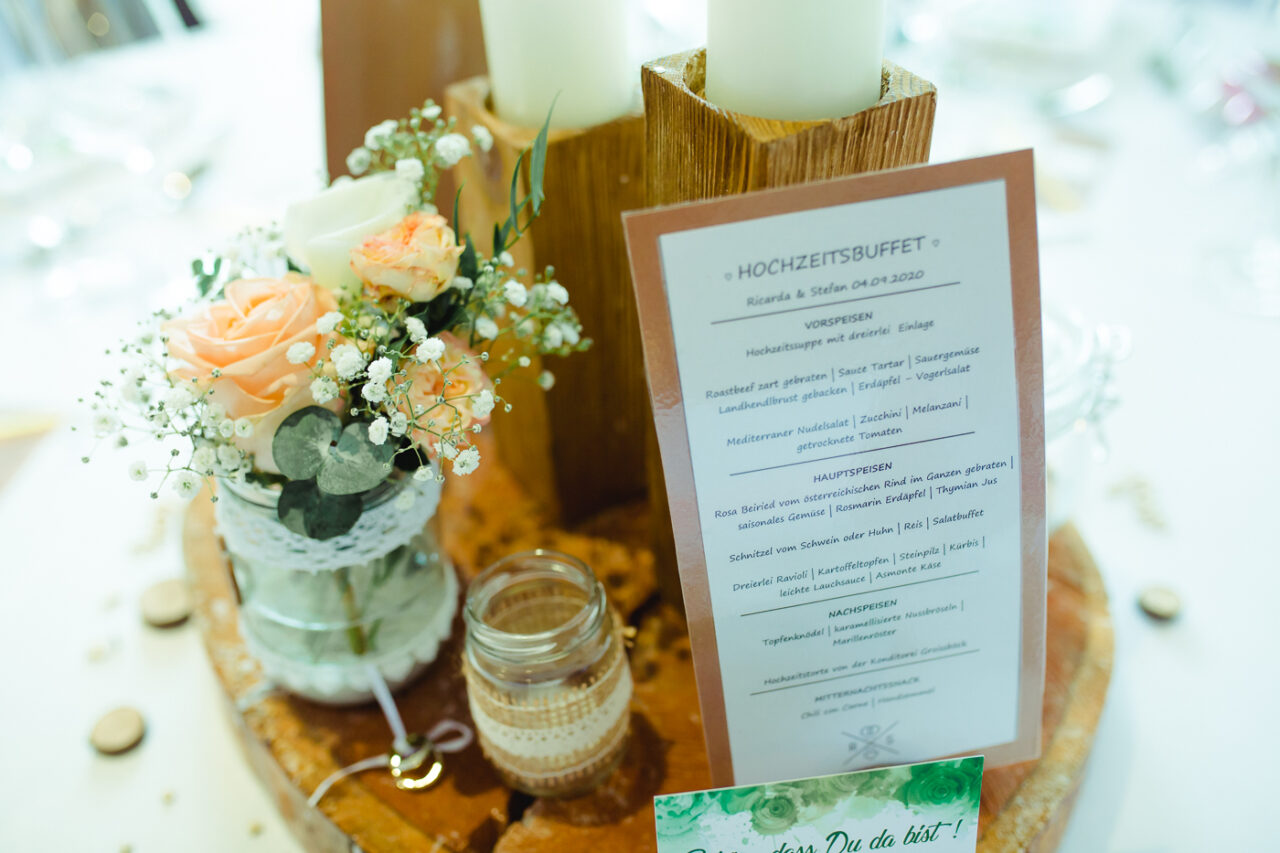 Speisekarte auf einer Hochzeit fotografiert von Fotograf Markus Winkelbauer